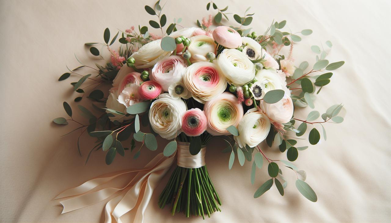 זר כלה מפרחי ורדים לבנים וורודים עם ירק מעוצב